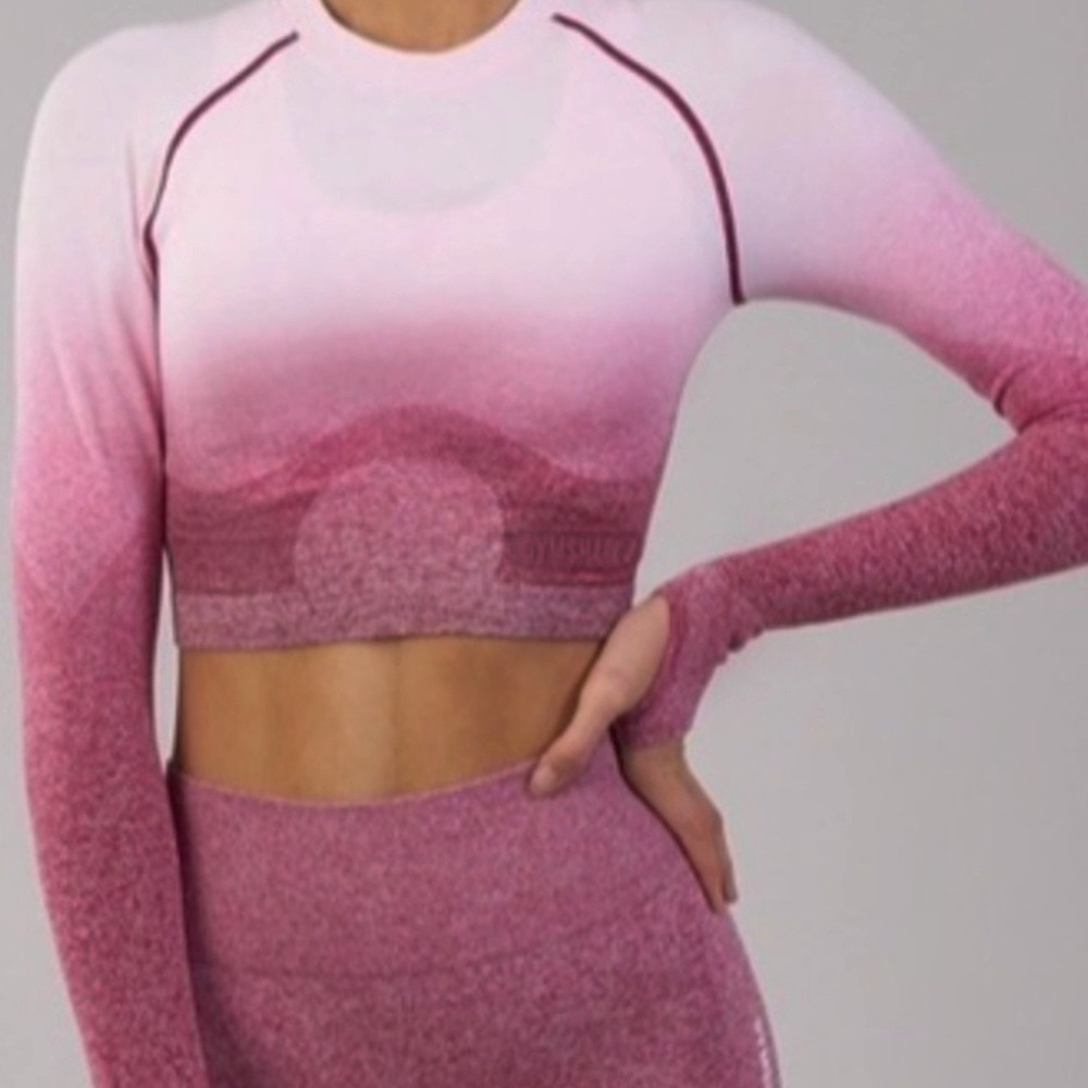 Ombré pink seamless long sleeve crop top